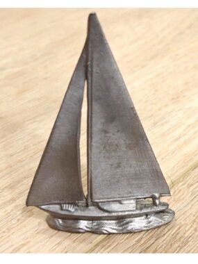 Vintage 1970’s Solid Pewter Sailboat and Waves MCM Decor Accent Piece
